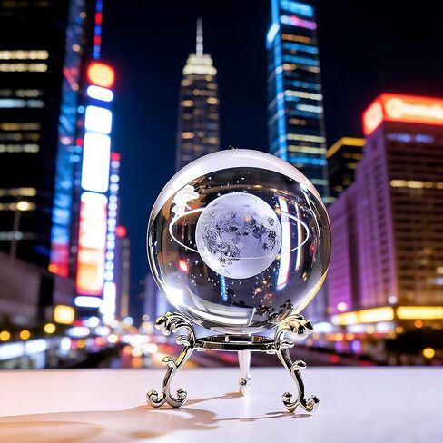 1Pc Starry Night Walk Crystal Ball with Creative Metal Base, Glass Globe for Home Desk Decor, Meditation Gifts for Women & Men（AB-10） in Saudi Arabia