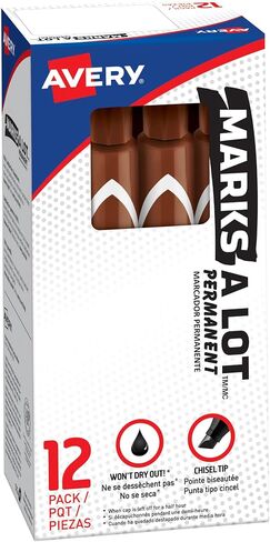 Avery Marks-A-Lot Permanent Markers, Large Desk-Style Size, Chisel Tip, Water and Wear Resistant, 12 Brown Markers (08881) in Kuwait