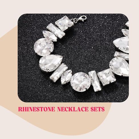 ACEDRE Diamond Choker Necklace Earrings Set Silver Large Rhinestone Jewelry Sets Prom Costume Accessories for Women in Kuwait