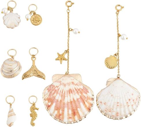 8pcs Bikini Charms 18K Gold Plated Stainless Steel Swimwear Accessories Waterproof Cute Fashion Beach Jewelry Beach Themed Bag Charm for Swimsuits Shell Conch Palm Tree Sun Mermaid Tail in Kuwait
