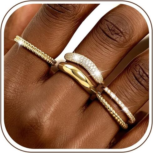 Gold Stackable Rings for Women Non Tarnish Dainty 14K Gold Plated Stacking Ring Cubic Zirconia Knuckle Pinky Rings Set Trendy Statement Promise Wedding Band Ring Size 6-10 in Kuwait