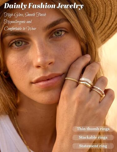 Gold Stackable Rings for Women Non Tarnish Dainty 14K Gold Plated Stacking Ring Cubic Zirconia Knuckle Pinky Rings Set Trendy Statement Promise Wedding Band Ring Size 6-10 in Kuwait