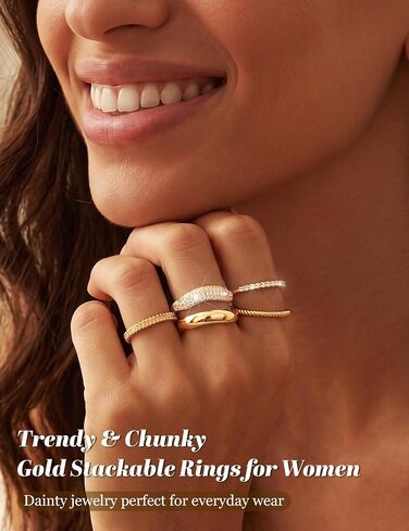 Gold Stackable Rings for Women Non Tarnish Dainty 14K Gold Plated Stacking Ring Cubic Zirconia Knuckle Pinky Rings Set Trendy Statement Promise Wedding Band Ring Size 6-10 in Kuwait