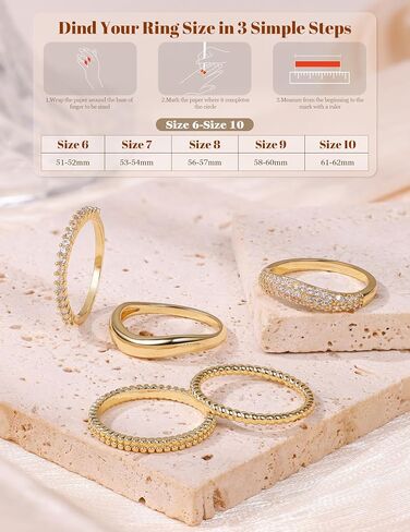 Gold Stackable Rings for Women Non Tarnish Dainty 14K Gold Plated Stacking Ring Cubic Zirconia Knuckle Pinky Rings Set Trendy Statement Promise Wedding Band Ring Size 6-10 in Kuwait