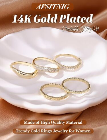 Gold Stackable Rings for Women Non Tarnish Dainty 14K Gold Plated Stacking Ring Cubic Zirconia Knuckle Pinky Rings Set Trendy Statement Promise Wedding Band Ring Size 6-10 in Kuwait