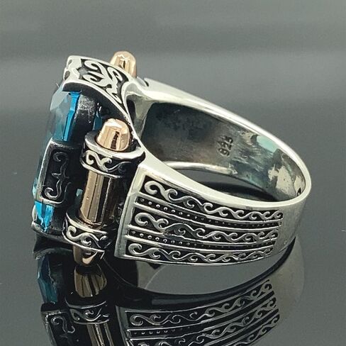 Man Silver Aquamarine Stone Ring, Blue Aquamarine Stone Ring, Vintage Men Ring, Turkısh Ottoman Men Ring, 925k Sterling Silver Ring in Kuwait