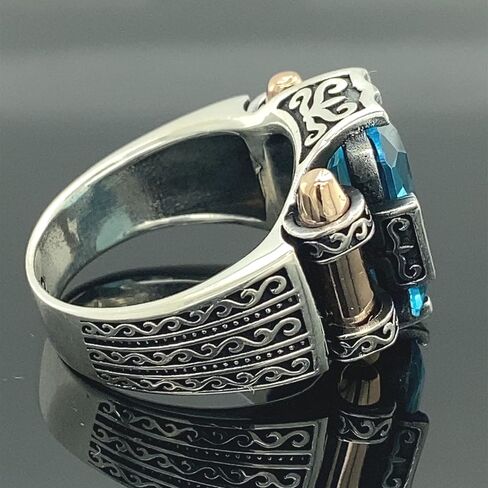 Man Silver Aquamarine Stone Ring, Blue Aquamarine Stone Ring, Vintage Men Ring, Turkısh Ottoman Men Ring, 925k Sterling Silver Ring in Kuwait