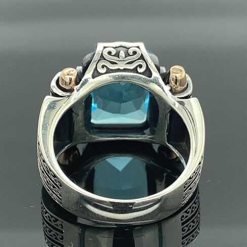 Man Silver Aquamarine Stone Ring, Blue Aquamarine Stone Ring, Vintage Men Ring, Turkısh Ottoman Men Ring, 925k Sterling Silver Ring in Kuwait