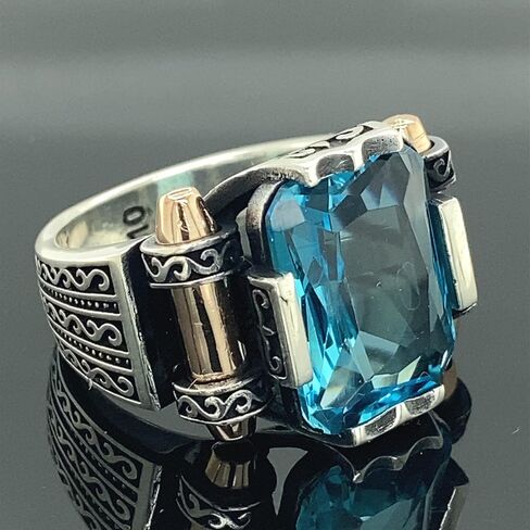 Man Silver Aquamarine Stone Ring, Blue Aquamarine Stone Ring, Vintage Men Ring, Turkısh Ottoman Men Ring, 925k Sterling Silver Ring in Kuwait