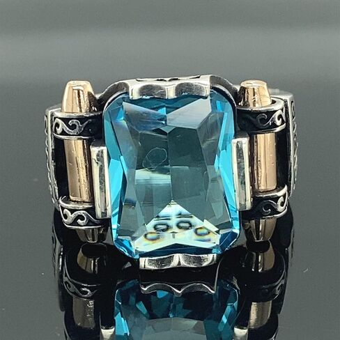 Man Silver Aquamarine Stone Ring, Blue Aquamarine Stone Ring, Vintage Men Ring, Turkısh Ottoman Men Ring, 925k Sterling Silver Ring in Kuwait