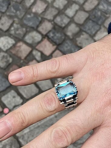 Man Silver Aquamarine Stone Ring, Blue Aquamarine Stone Ring, Vintage Men Ring, Turkısh Ottoman Men Ring, 925k Sterling Silver Ring in Kuwait