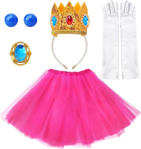 Snwquik 5 Pcs Princess Costume and Accessories,Crown/Tutu Skirt/Earring/Brooch/Gloves for Women Halloween Dress Up in Kuwait