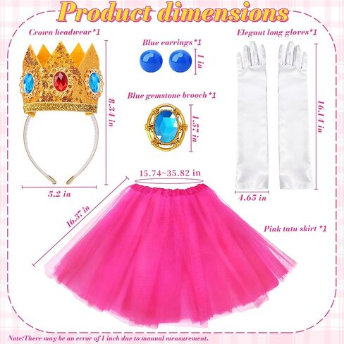 Snwquik 5 Pcs Princess Costume and Accessories,Crown/Tutu Skirt/Earring/Brooch/Gloves for Women Halloween Dress Up in Kuwait