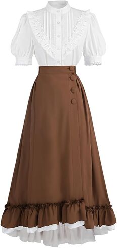 CR ROLECOS 1800s Victorian Dress for Women 2-Piece Ruffle Edwardian Dress Costume with Pockets in Kuwait