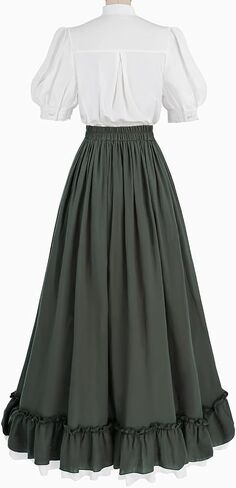 CR ROLECOS 1800s Victorian Dress for Women 2-Piece Ruffle Edwardian Dress Costume with Pockets in Saudi Arabia