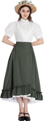 CR ROLECOS 1800s Victorian Dress for Women 2-Piece Ruffle Edwardian Dress Costume with Pockets in Saudi Arabia