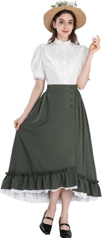 CR ROLECOS 1800s Victorian Dress for Women 2-Piece Ruffle Edwardian Dress Costume with Pockets in Saudi Arabia