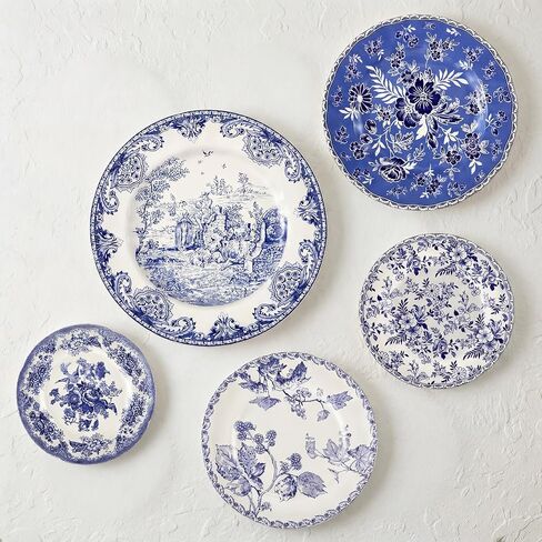 5 Pcs Holland Wall Sculpture Plates for Wall, Ceramic Vintage Blue and White Plates Set, Vintage Gifts, Display Home Bedroom Office Art Ornament(Flowers) in Kuwait