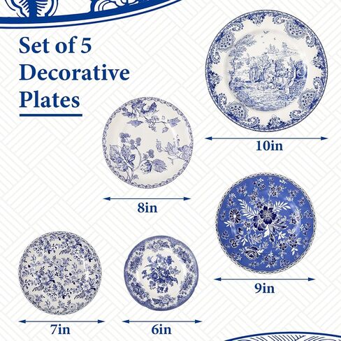 5 Pcs Holland Wall Sculpture Plates for Wall, Ceramic Vintage Blue and White Plates Set, Vintage Gifts, Display Home Bedroom Office Art Ornament(Flowers) in Kuwait