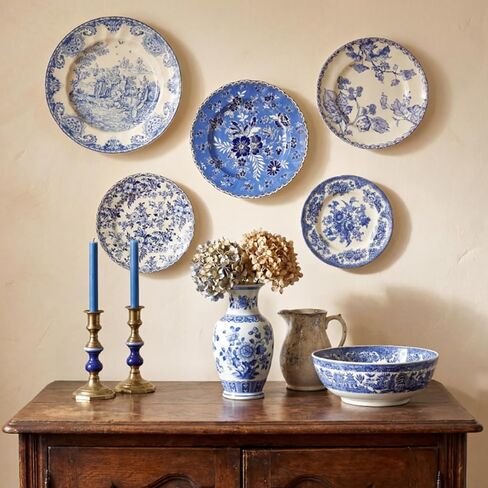 5 Pcs Holland Wall Sculpture Plates for Wall, Ceramic Vintage Blue and White Plates Set, Vintage Gifts, Display Home Bedroom Office Art Ornament(Flowers) in Kuwait
