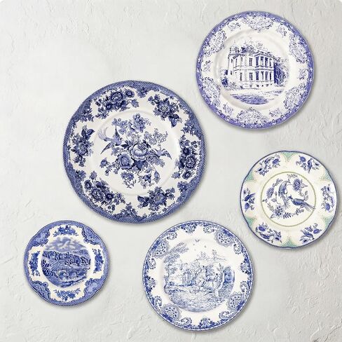 5 Pcs Holland Wall Sculpture Plates for Wall, Ceramic Vintage Blue and White Plates Set, Vintage Gifts, Display Home Bedroom Office Art Ornament(Flowers) in Kuwait