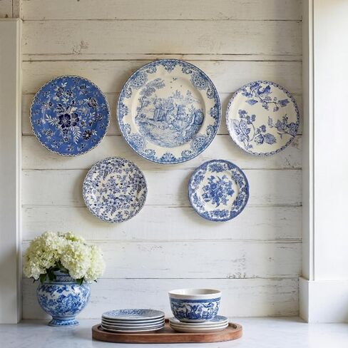 5 Pcs Holland Wall Sculpture Plates for Wall, Ceramic Vintage Blue and White Plates Set, Vintage Gifts, Display Home Bedroom Office Art Ornament(Flowers) in Kuwait