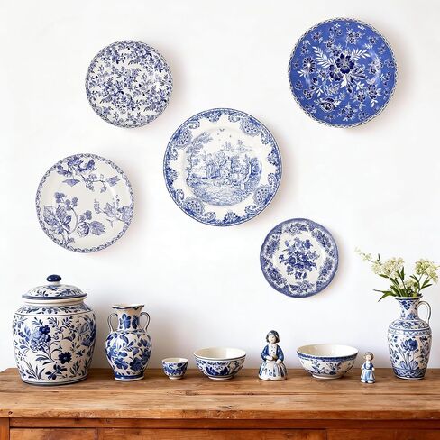 5 Pcs Holland Wall Sculpture Plates for Wall, Ceramic Vintage Blue and White Plates Set, Vintage Gifts, Display Home Bedroom Office Art Ornament(Flowers) in Kuwait