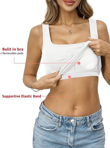 EasyGala Womens Built in Bra Ribbed Tank Y2k Crop Going Out Shirt Fitted Summer Square Neck Top Removable Pads Tank 2026 in Kuwait