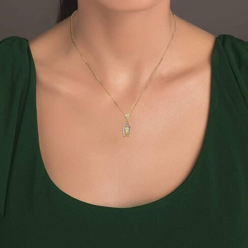 قلادة Dainty 10K ثلاثية الألوان من الذهب الأبيض والوردي والأصفر مقاس 1-1/8 بوصة سيدة غوادالوبي - اختر قلادة فقط أو قلادة مع سلسلة مقاس 16 بوصة - 22 بوصة in Kuwait