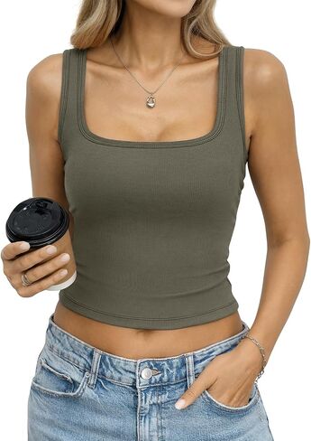 EasyGala Womens Built in Bra Ribbed Tank Y2k Crop Going Out Shirt Fitted Summer Square Neck Top Removable Pads Tank 2026 in Kuwait