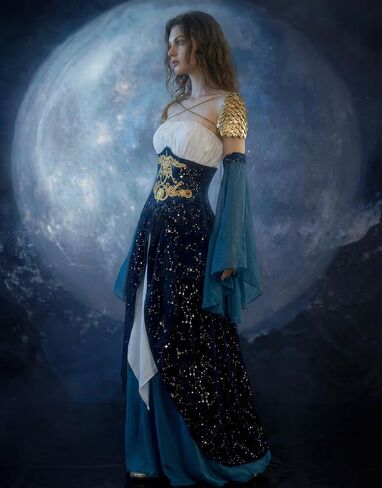 daizbella Women Medieval Renaissance Dress Elf Costume Velvet Gown with Scale Shoulder Armor in Kuwait