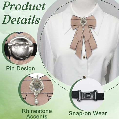 Clip on Bow Tie for Women, Rhinestone Womens Bow Tie with Pin Fancy Ladies' Bowtie for Party Prom Daily in Kuwait