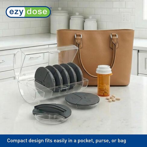 Ezy Dose Weekly (7-Day) Daily Pill Case, Medicine Planner, Vitamin Organizer Container, Compact Round Containers with Flexible Lids and Removable Compartments, 3 Times a Day, Soft Black, BPA Free in Kuwait