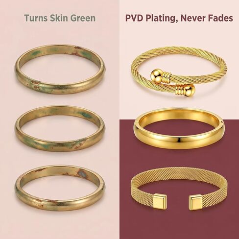 Waterproof Stackable Cuff Bracelets for Women Set of 3 - Non Tarnish Stainless Steel Bracelet Set, Adjustable Mesh, Cable Wire & Hinged Bangle Jewelry Gift in Kuwait