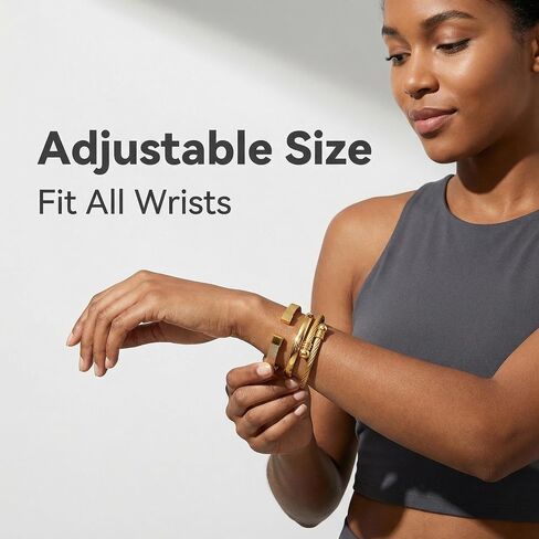 Waterproof Stackable Cuff Bracelets for Women Set of 3 - Non Tarnish Stainless Steel Bracelet Set, Adjustable Mesh, Cable Wire & Hinged Bangle Jewelry Gift in Kuwait