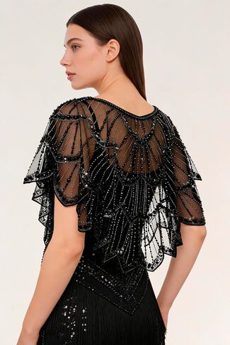 BABEYOND Women's 1920s Flapper Shawl - Sequin Beaded Evening Cape Bridal Shawl Cover Up for Party Accessories in Kuwait