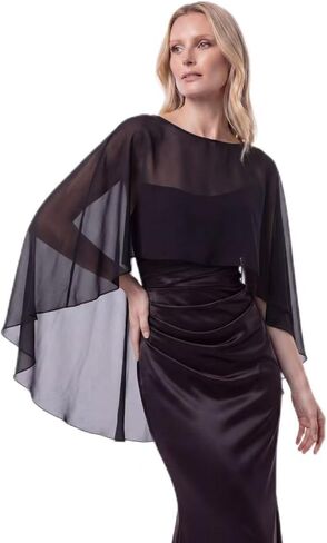 Glitopper Capelets للنساء شيفون كيب شالات ويلتف بلوفر بحاشية عالية ومنخفضة للنساء لضيوف الزفاف فستان السهرة in Kuwait
