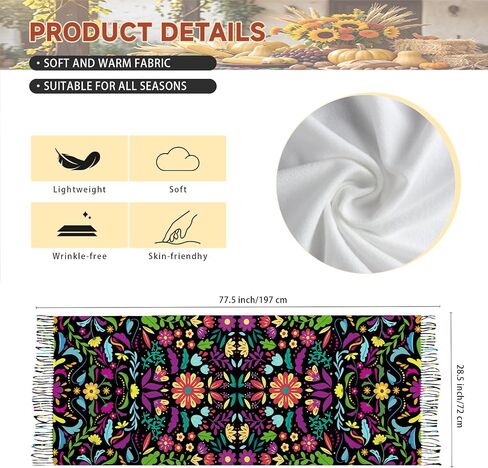 Mexican Otomi Boho Marigold Floral Shawl Wraps, Día de los Muertos & Harvest Festival, Rebozos Mexicanos Blanket Scarf for Women Teacher Mother Family Gifts in Kuwait