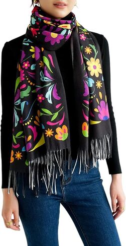 Mexican Otomi Boho Marigold Floral Shawl Wraps, Día de los Muertos & Harvest Festival, Rebozos Mexicanos Blanket Scarf for Women Teacher Mother Family Gifts in Kuwait