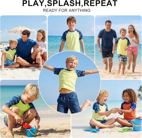 Boys UPF 50+ Rash Guard Short Sleeve Swim Shirt, 4-16Y, Quick Dry Kids UV Protection Surf Water Top Tee in Kuwait