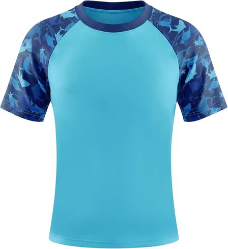 Boys UPF 50+ Rash Guard Short Sleeve Swim Shirt, 4-16Y, Quick Dry Kids UV Protection Surf Water Top Tee in Kuwait