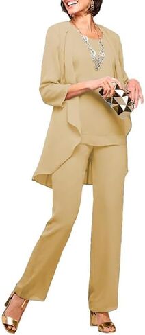 Chiffon Mother of the Bride Pant Suits for Wedding 3 Pieces Wedding Guest Outfits for Women with Jacket in Saudi Arabia