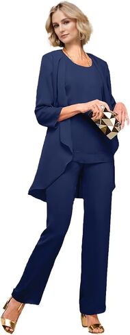 Chiffon Mother of the Bride Pant Suits for Wedding 3 Pieces Wedding Guest Outfits for Women with Jacket in Kuwait