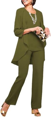 Chiffon Mother of the Bride Pant Suits for Wedding 3 Pieces Wedding Guest Outfits for Women with Jacket in Kuwait