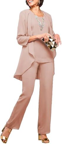 Chiffon Mother of the Bride Pant Suits for Wedding 3 Pieces Wedding Guest Outfits for Women with Jacket in Kuwait