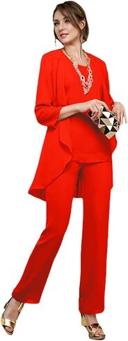Chiffon Mother of the Bride Pant Suits for Wedding 3 Pieces Wedding Guest Outfits for Women with Jacket in Kuwait