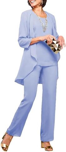 Chiffon Mother of the Bride Pant Suits for Wedding 3 Pieces Wedding Guest Outfits for Women with Jacket in Kuwait