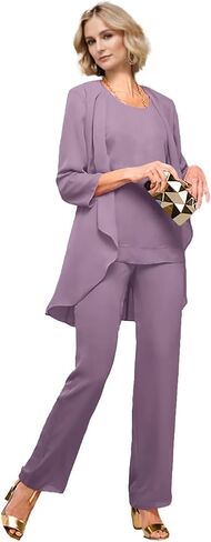 Chiffon Mother of the Bride Pant Suits for Wedding 3 Pieces Wedding Guest Outfits for Women with Jacket in Kuwait