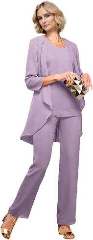Chiffon Mother of the Bride Pant Suits for Wedding 3 Pieces Wedding Guest Outfits for Women with Jacket in Kuwait