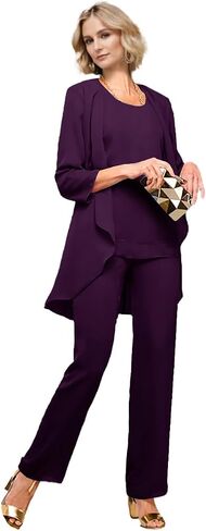 Chiffon Mother of the Bride Pant Suits for Wedding 3 Pieces Wedding Guest Outfits for Women with Jacket in Kuwait
